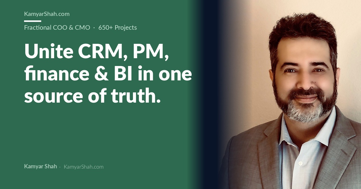 Unite CRM, PM, finance & BI in one source of truth.
