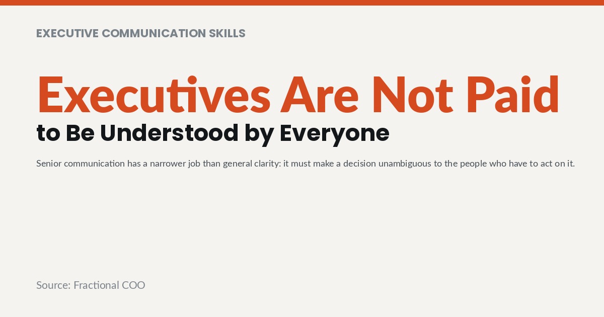Executives Are Not Paid to Be Understood by Everyone. Senior communication has a narrower job than general clarity: it must make a decision unambiguous to the people who have to act on it.