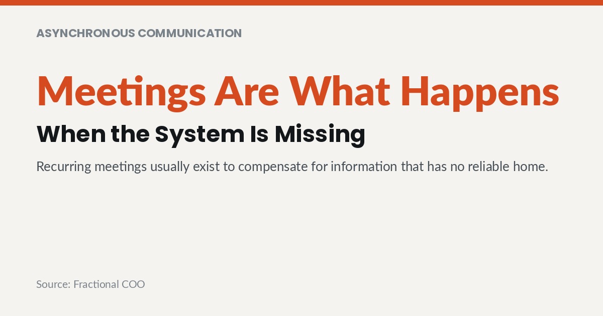 Meetings Are What Happens When the System Is Missing. Recurring meetings usually exist to compensate for information that has no reliable home.