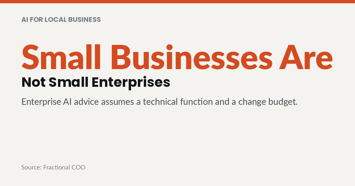 Small Businesses Are Not Small Enterprises. Enterprise AI advice assumes a technical function and a change budget.